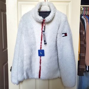 TOMMY HILFIGER Sail Cloth Faux Fur Fleece Women Jacket White Size Large